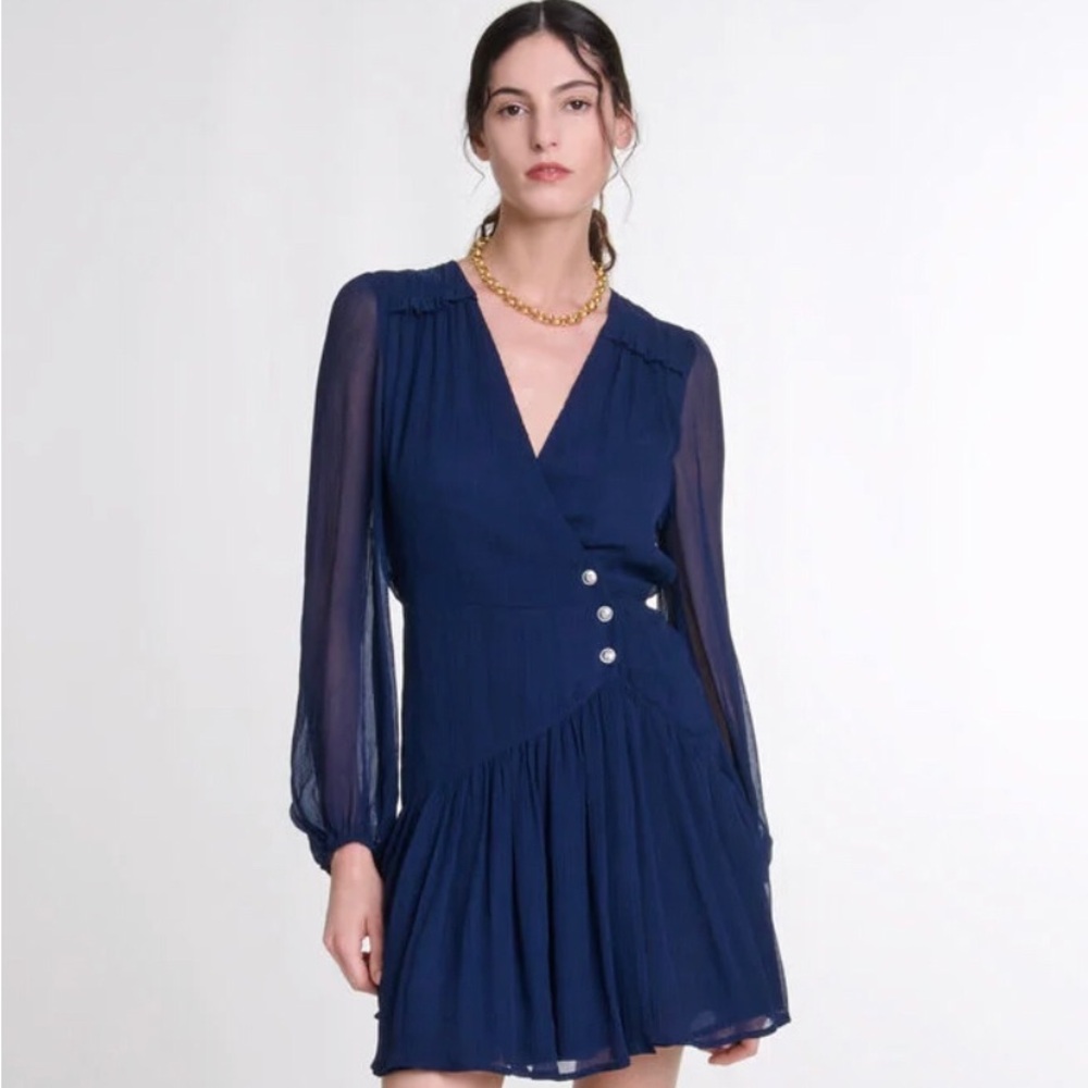 NWT MAJE Elegant Navy Blue Dress